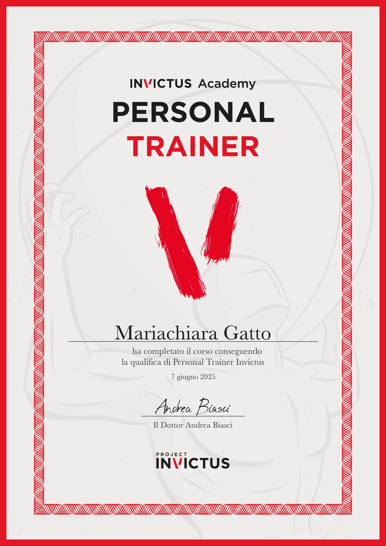 Certificazione Invictus Academy Personal Trainer di Mariachiara Gatto